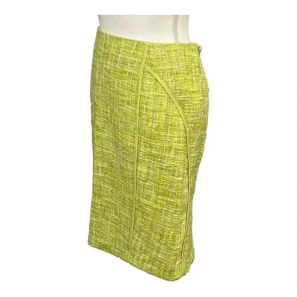 Lafayette 148 size 8P chartreuse pencil skirt with metallic threads EUC - Picture 2 of 12